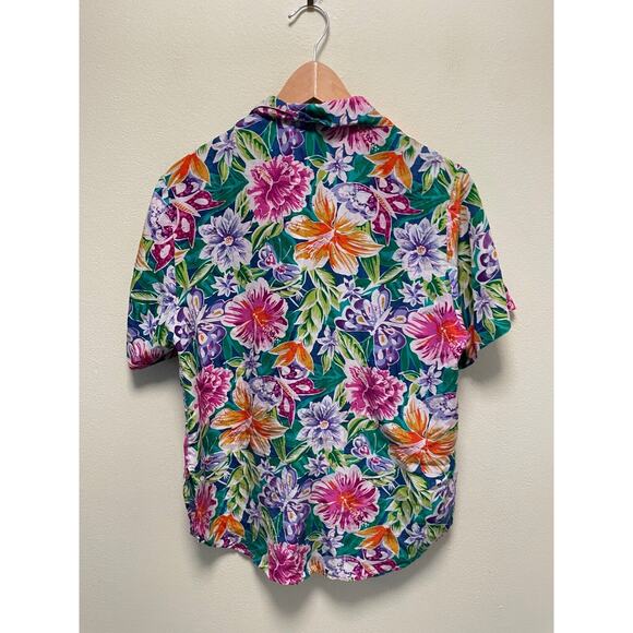 Vintage Womens Top Small Silk Satin Floral Button Up Retro Tropical Hawaiian 90s - Picture 4 of 7